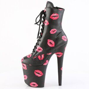 Lips Kisses Platform High Heel Lace Up Ankle Boots